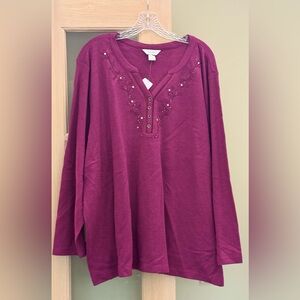 CJ Banks Purple Boxy Embellished Top